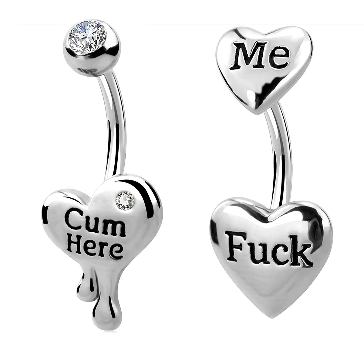 14g Belly Button Rings Heart Shap Barbell Navel Ring Cum Here CZ Navel Piercings