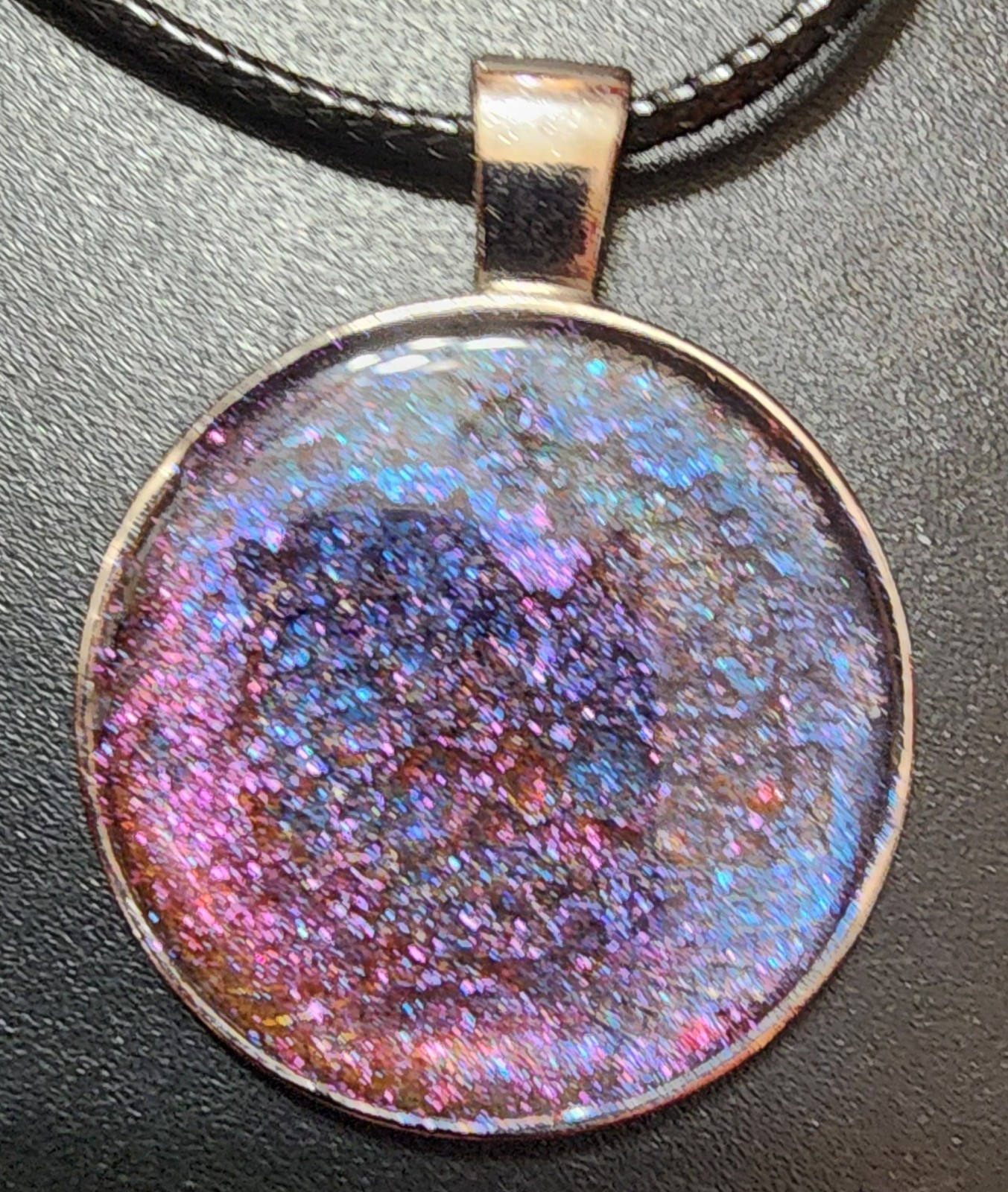 Handcrafted Acrylic Paint & Resin Pendant Faux Leather Adjustable Lobster Clasp
