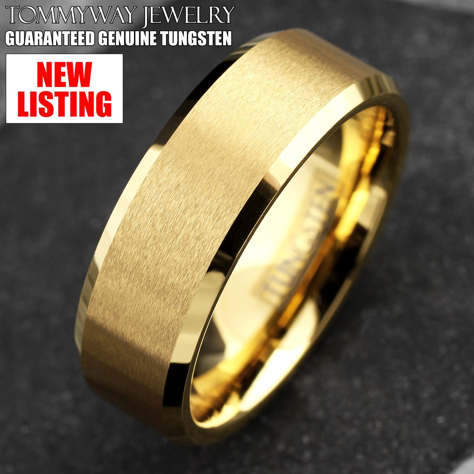6/8mm Tungsten Carbide Men’s Gold Plated Brushed Wedding Band Ring