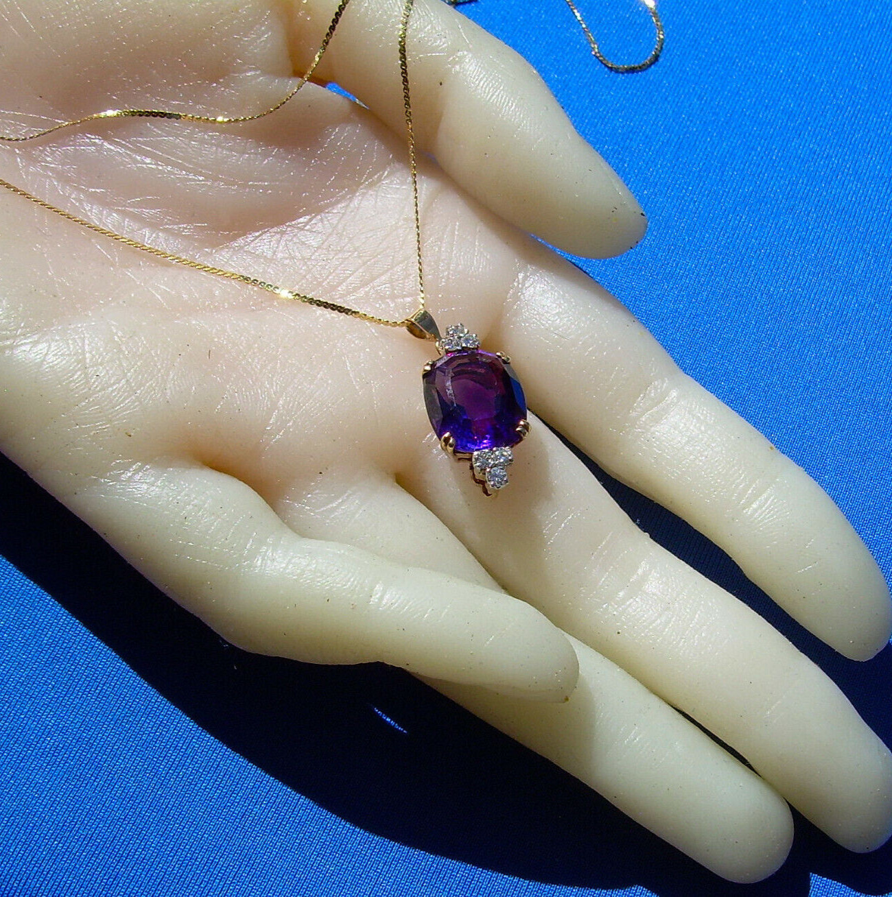Original EARTH MINED AMETHYST DIAMOND Deco Style Necklaces SOLID 14K GOLD 20″ in