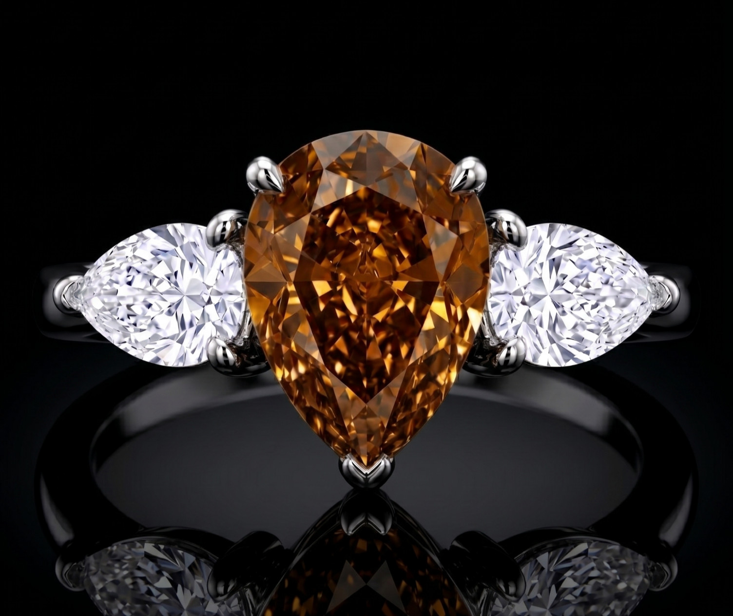 8.00 Ct Certified Pear Cut Natural Brown Diamond Ring VVS1 White Gold Finish