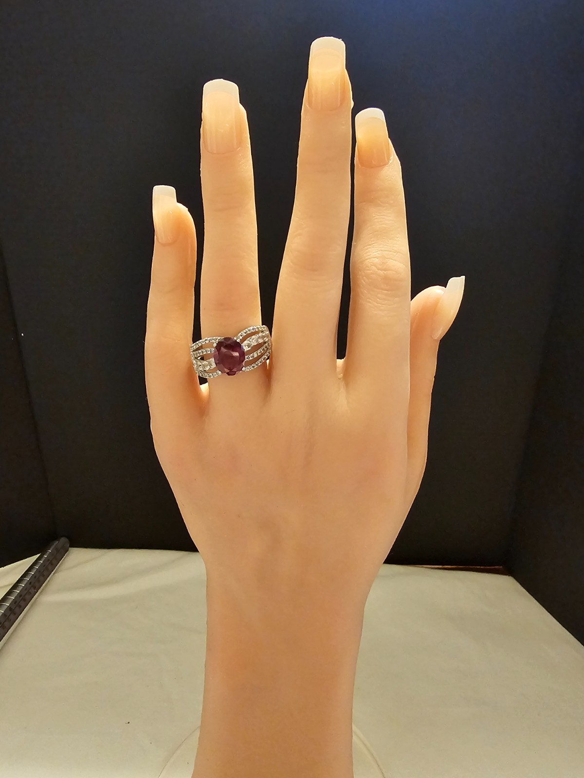 2.4 Ctw NATURAL Raspberry Rhodolite w/ 1.42 ctw Rd White Zircon St Silver sz 9