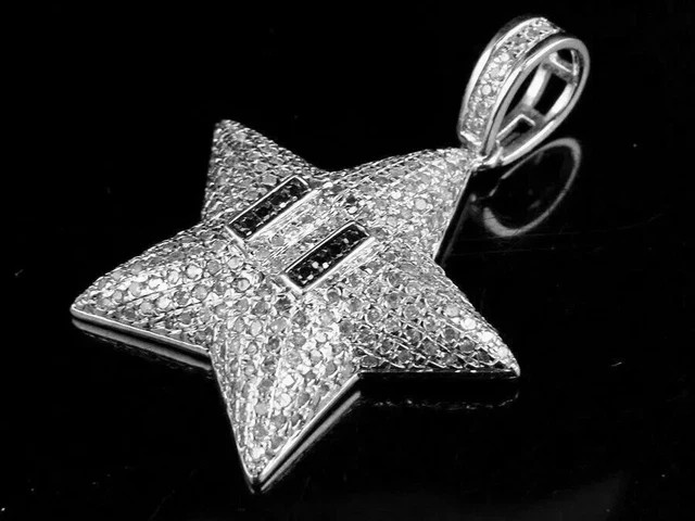 3Ct Round Cut Real Moissanite Star Shape Charm Pendant 14k White Gold Plated