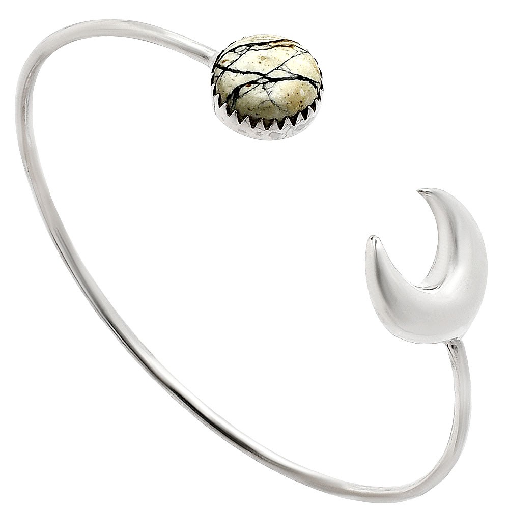 Moon – Authentic White Buffalo Turquoise 925 Silver Cuff Bangle Bracelet B-1046