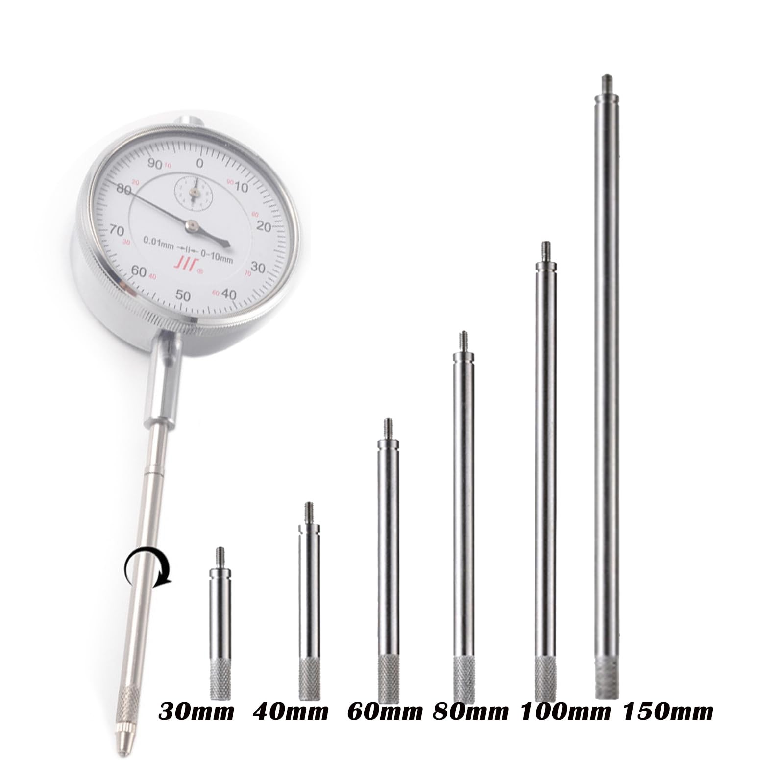 6pcs Dial Indicator Extension Stem Rod Set,30 40 60 80 100 150mm 30-150MM