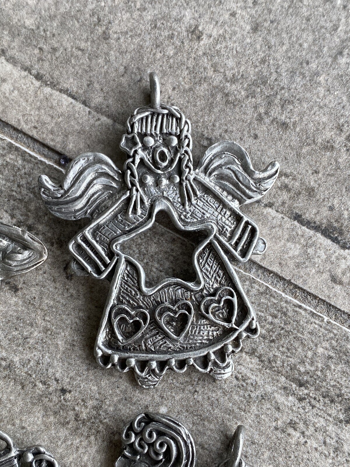 Marcie USA Handcrafted Pewter Angel Heart Pendant Lot of 4