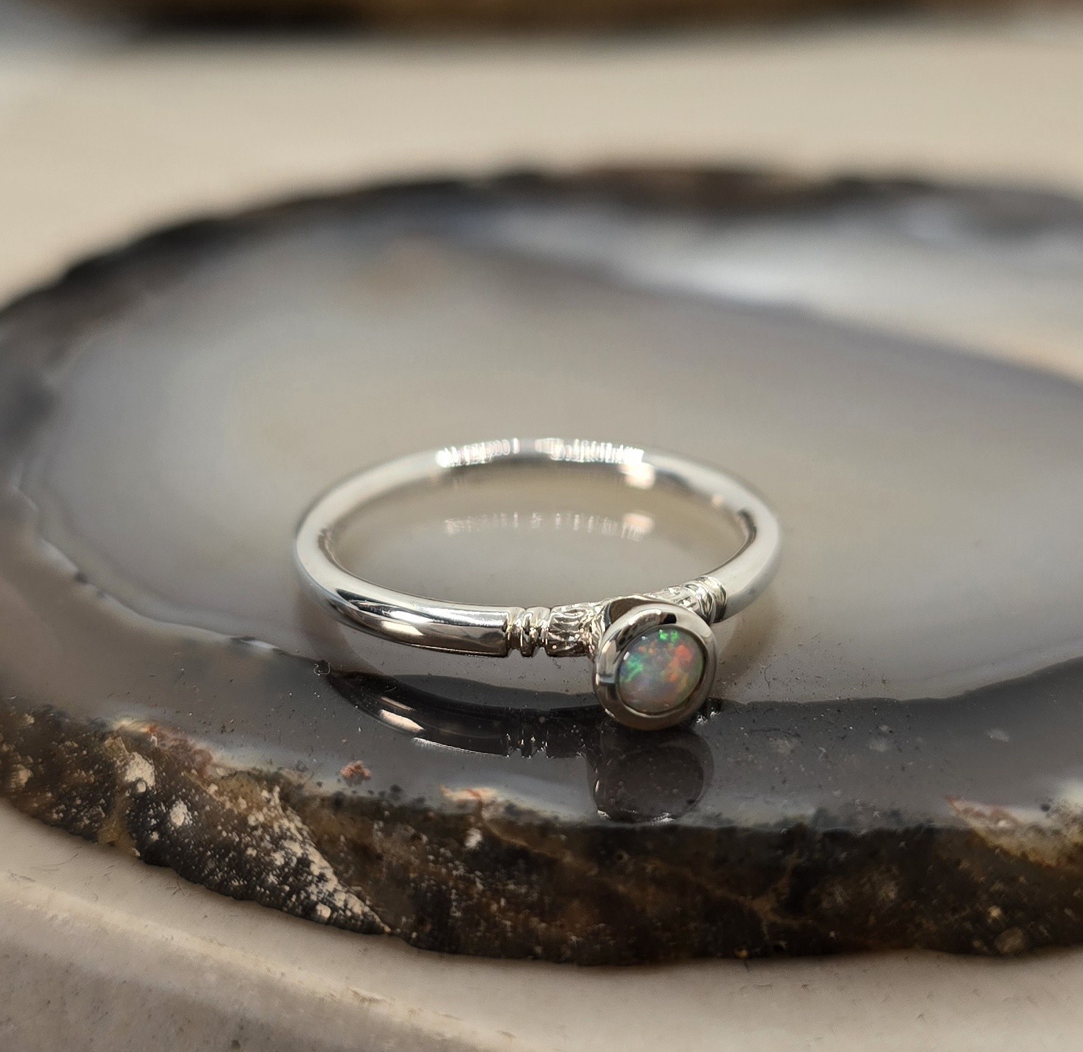 2 X Australian Made STACKABLE Opal Ring Set 925 Sterling Silver Ring Unique