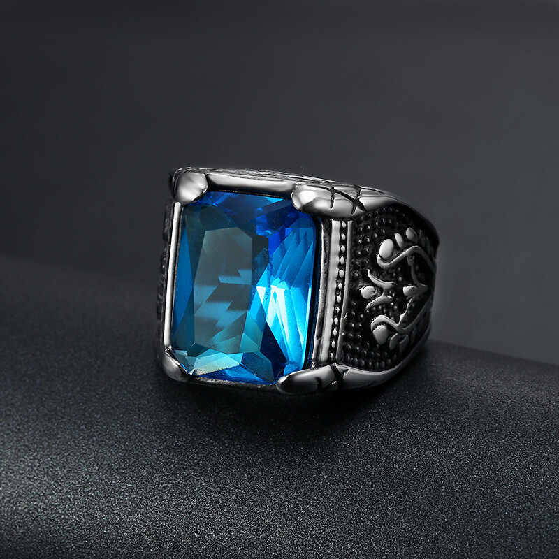 Mens Green Black Blue Red CZ Aquamarine Square Stone Ring Size 7-15 Gift