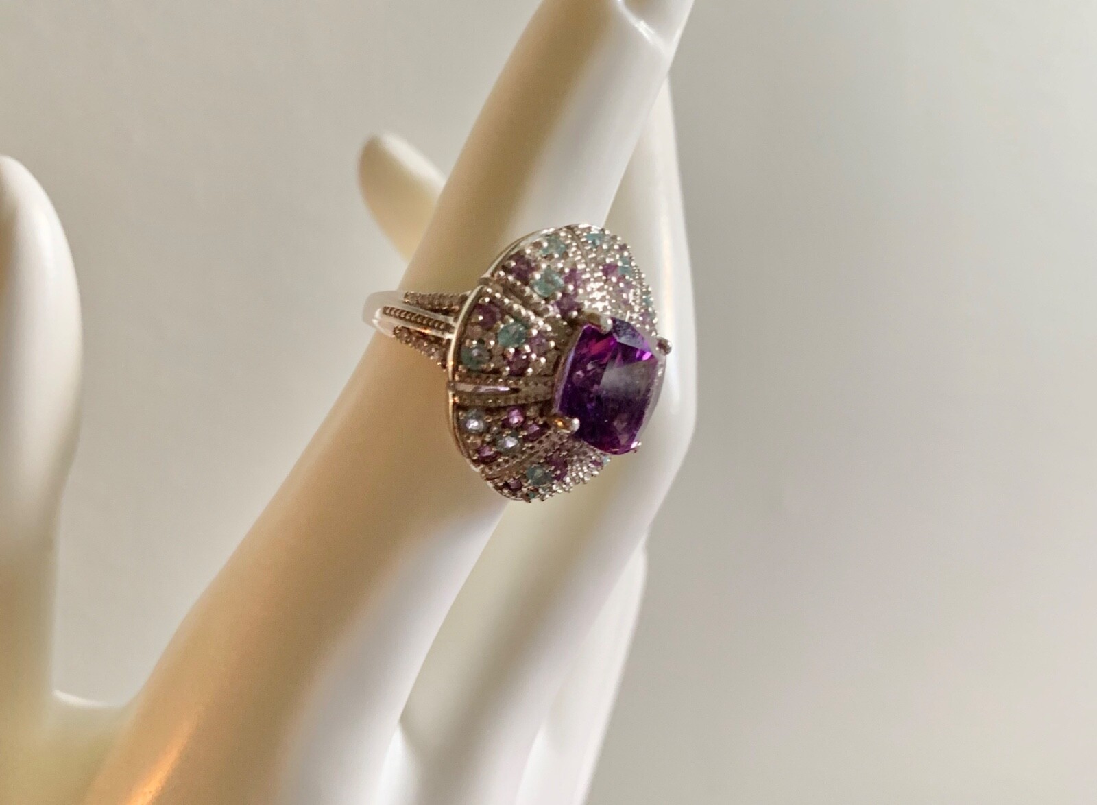 Moroccan Rose Amethyst, Multi Gemstone Floral Ring – Size 5 (5.85 ctw.)