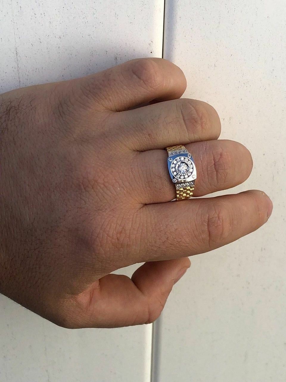 10k Gold Plated Solid 925 Sterling Silver Presidential Watch Band Ring Pinky CZ
