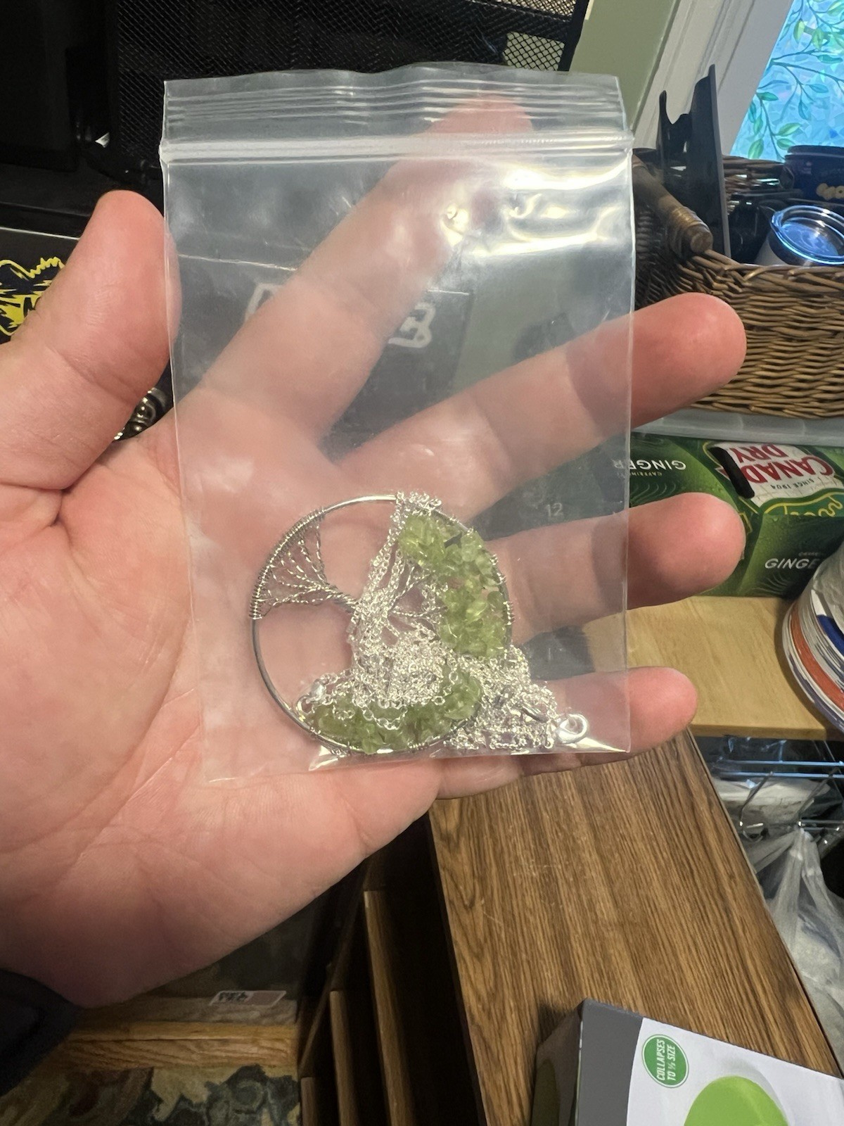 NATURAL PERIDOT TREE OF LIFE WIRE WRAPPED PENDANT STONE GEMSTONE