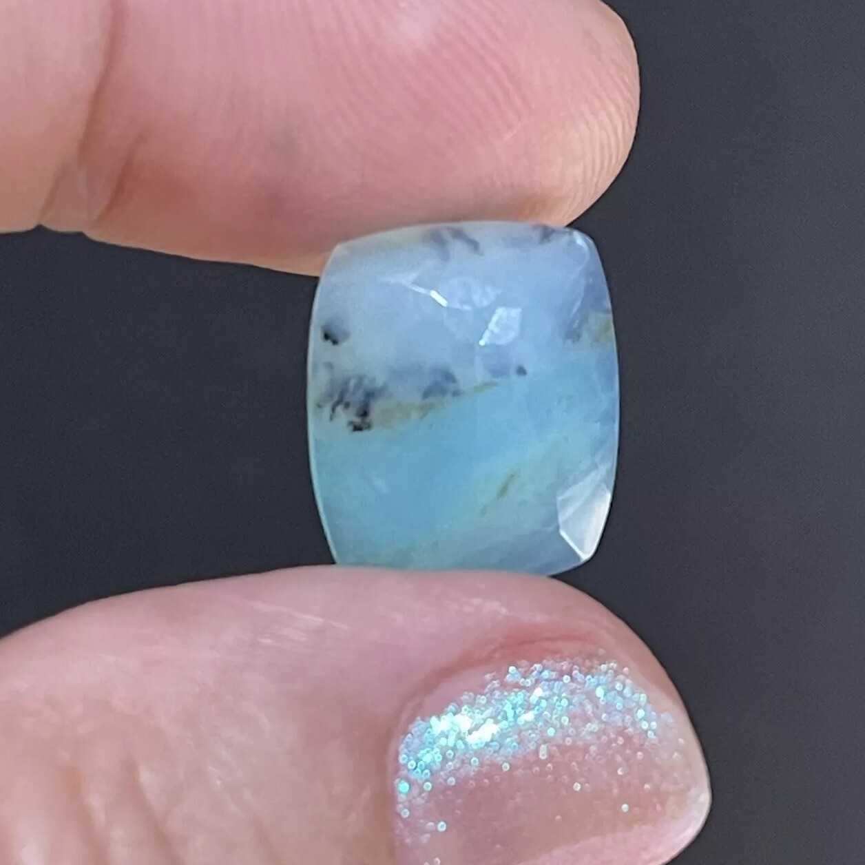 5.15ct 14.7×12.6x48mm Fine Blue Peruvian Opal Ring Cabochon Loose Faceted Gem