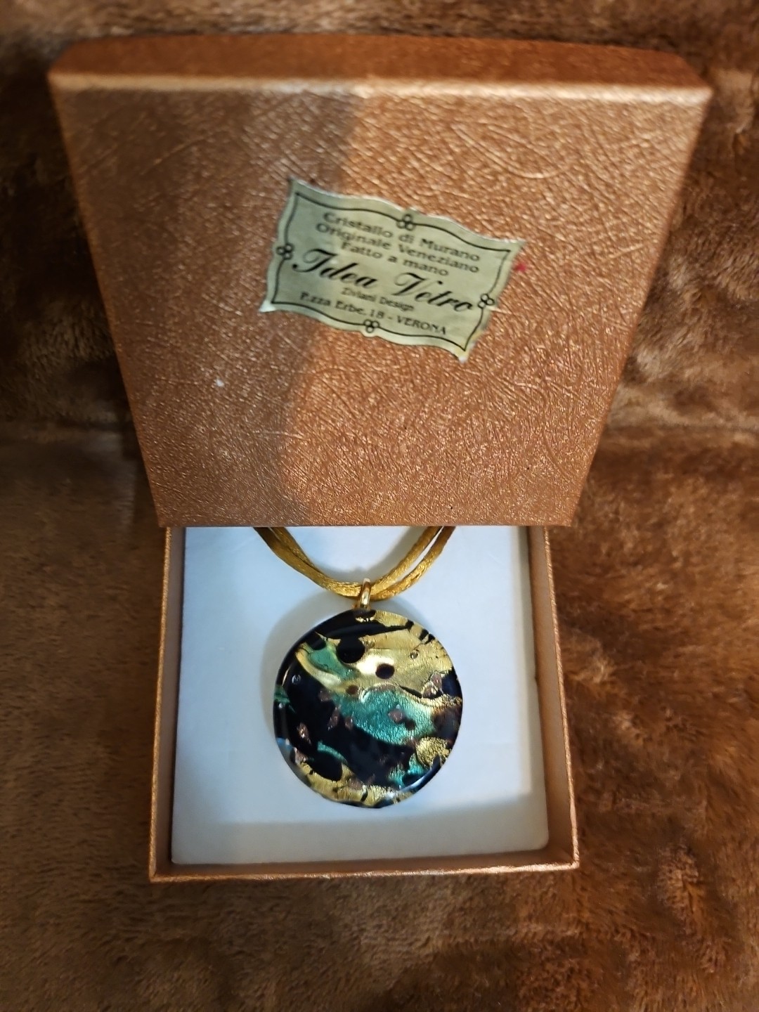 Idea Vetro Necklace Handcrafted Signed Murano Glass Pendant Verona, Italy NIB