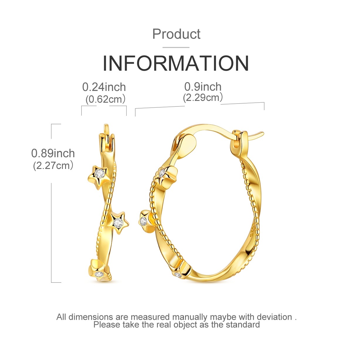 LAZA Original Women 925 Silver Hoop Earrings Star Twisted Jewelry