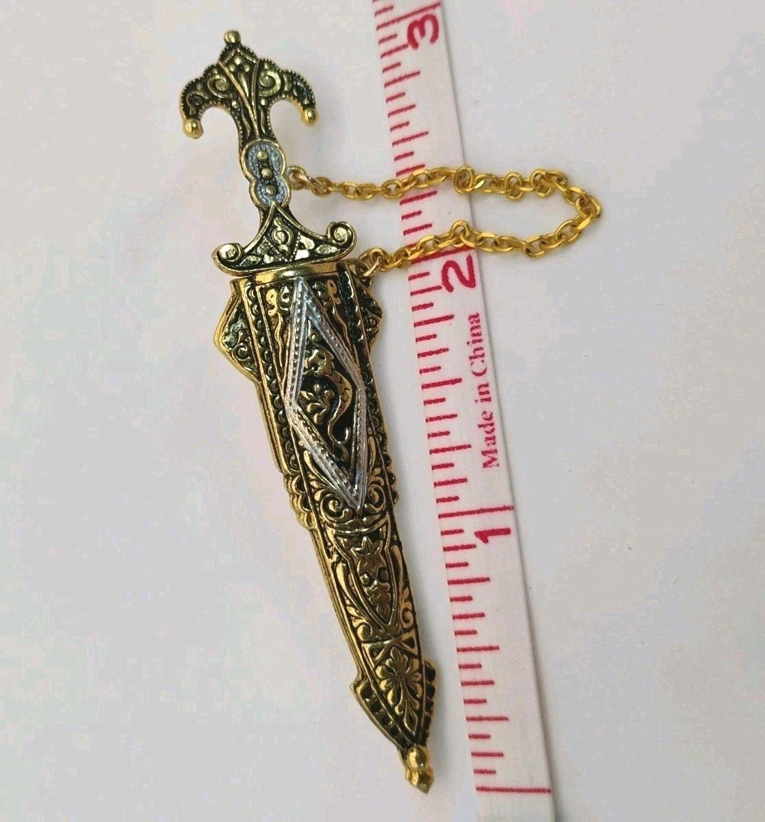 Vintage SPAIN 24k Gold Inlay Damascene Dagger/Sword Brooch/Pin