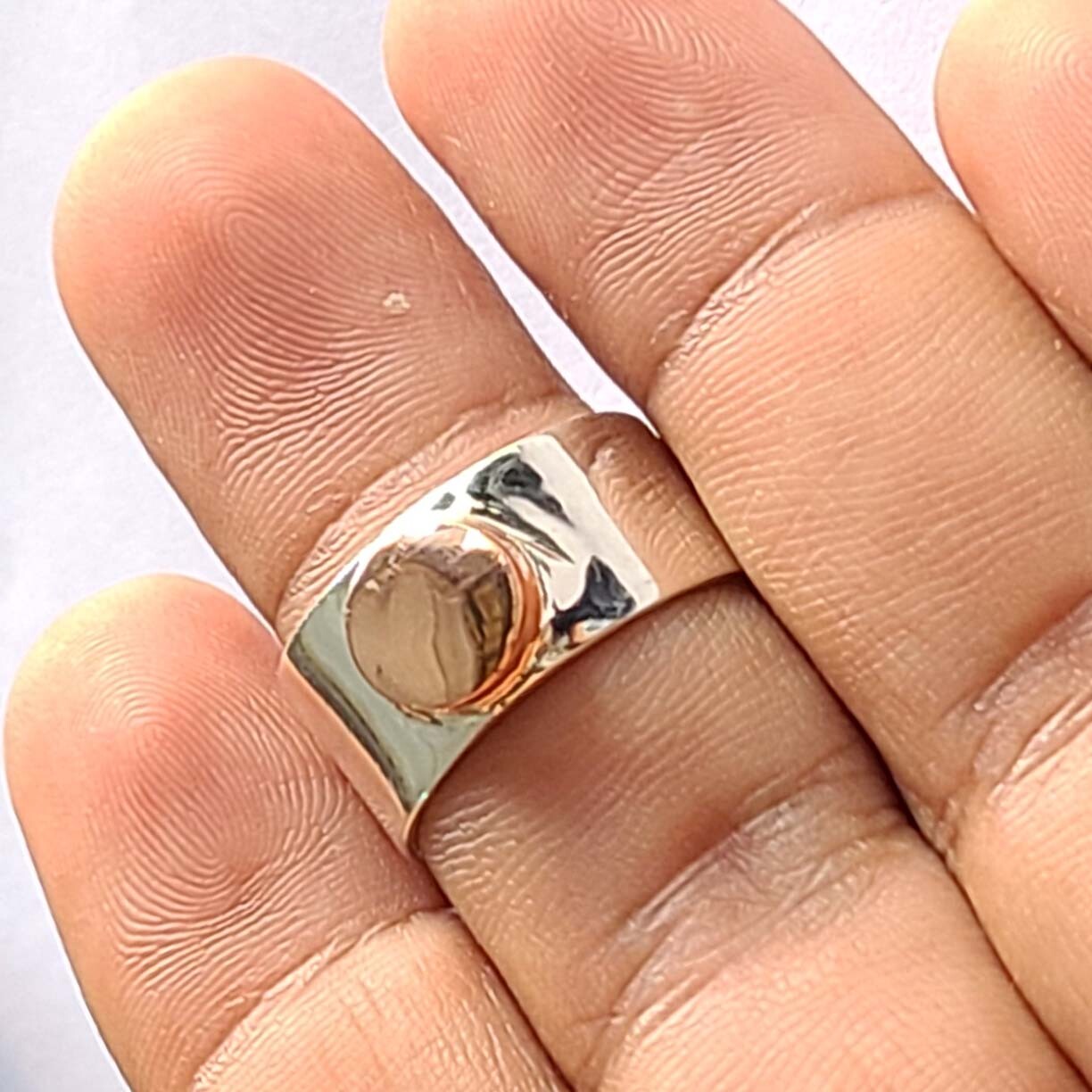925 Solid Sterling Silver & Brass Handmade Wide Band Rings All Size Available