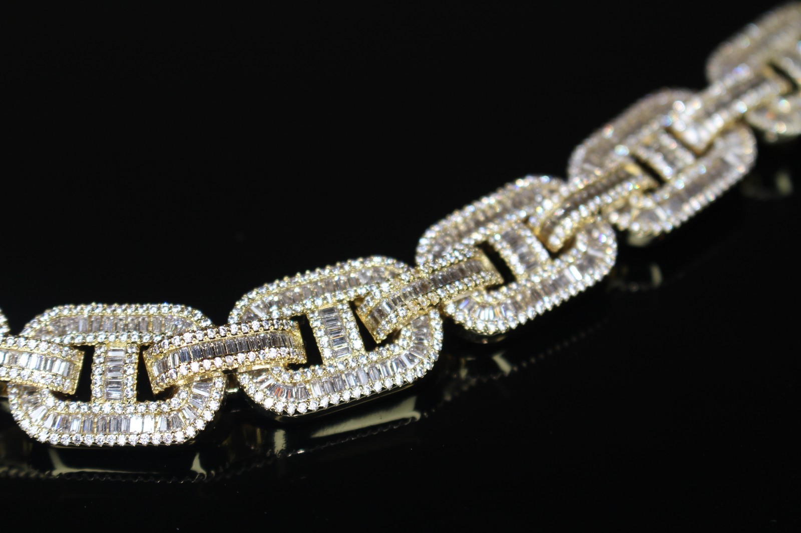 14k STAMP 14mm MARINER Chain Necklace 82.6ct BAGUETTES Lab Sim VVS1 Diamond Gold