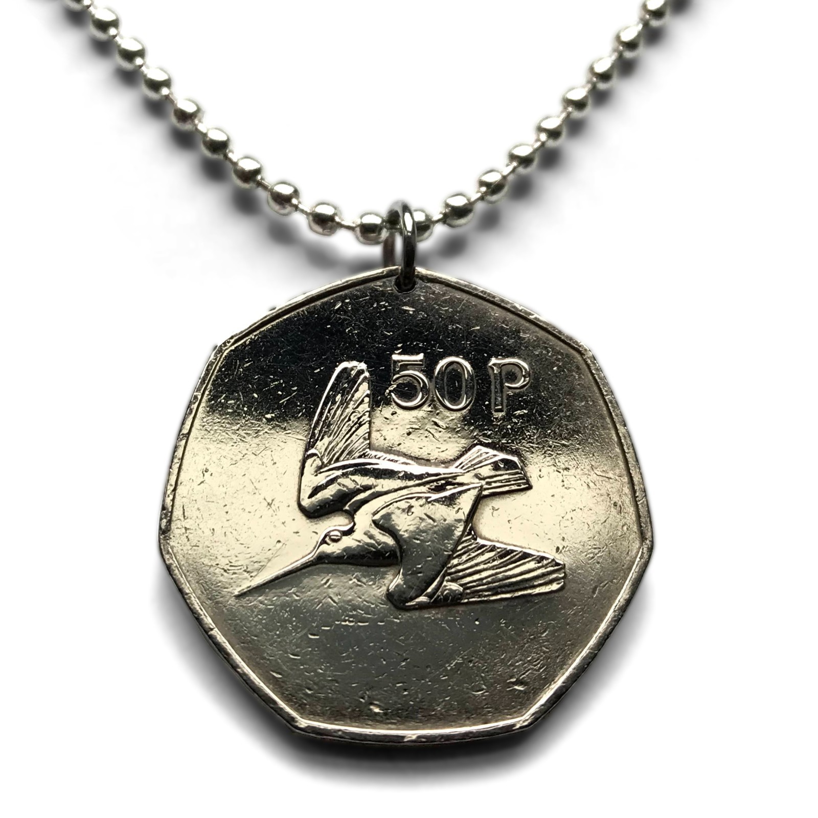 Ireland Éire 50 Pingin coin pendant Woodcock bird Irish harp Dublin Cork n002472