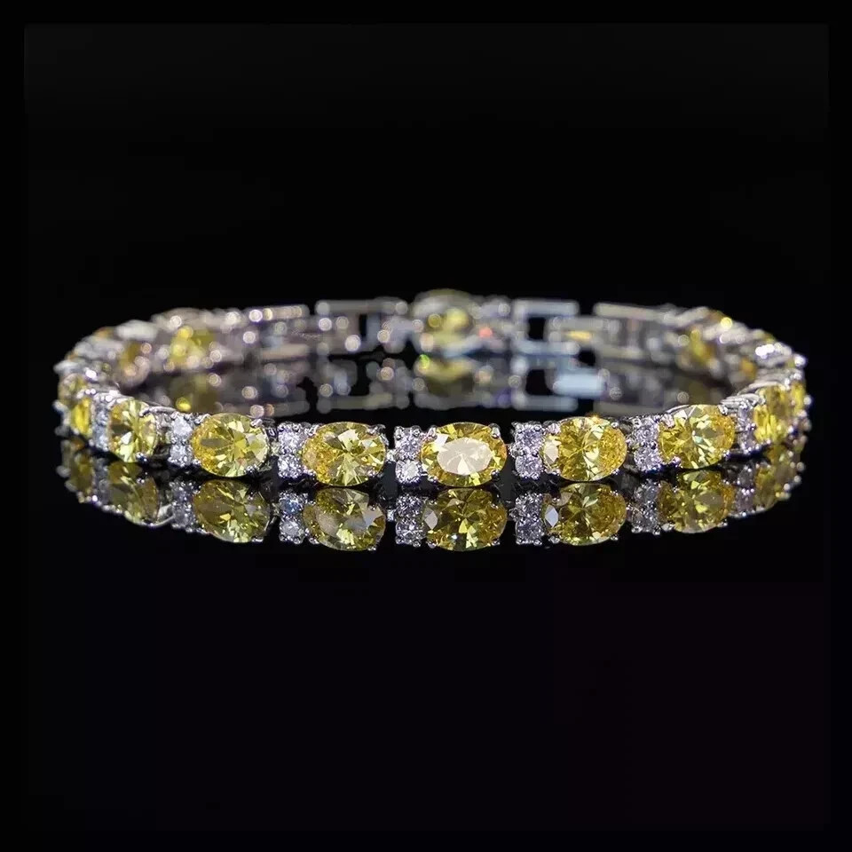 10Ct Oval Cut Simulated Citrine Wedding Tennis Bracelet 14K White Gold Plated