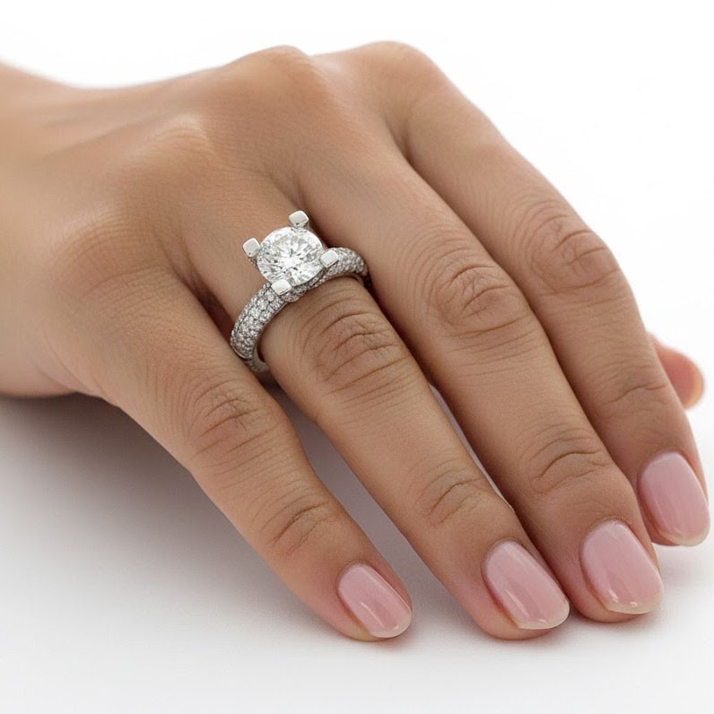 Side Stone Engagement Ring Solid Platinum 3.17 CT Round Lab-Grown Diamond D VS2