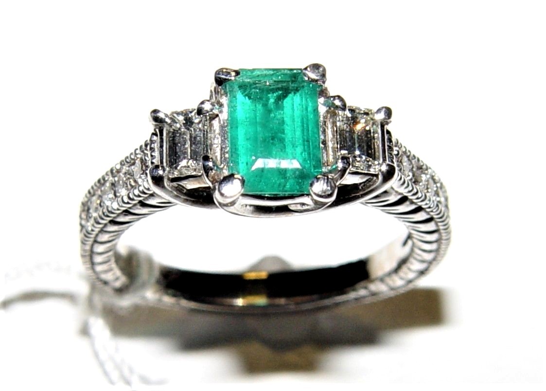 Classy 0.77CT Emerald & 0.47CT Diamond Filigree Ring 18K gold s-6.5