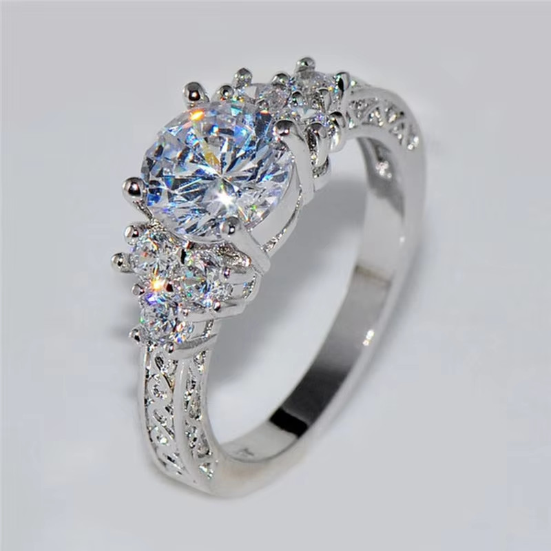 Silver Cubic Zirconia Rings for Women Wedding Engagement Promise Gift Bridal