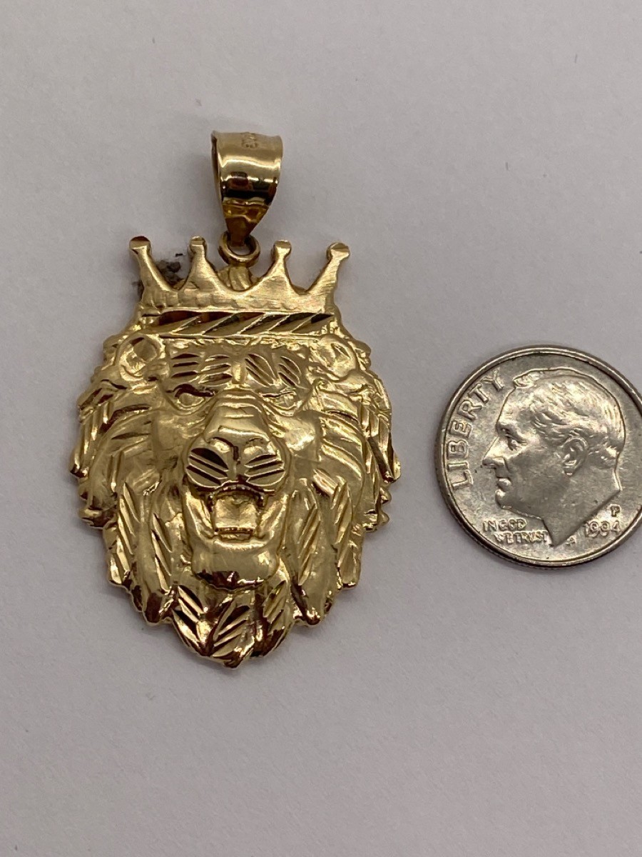 10K yellow Gold Lion Head Face Crown Leo Zodiac Pendant Charm 7.36G (TDW035268)