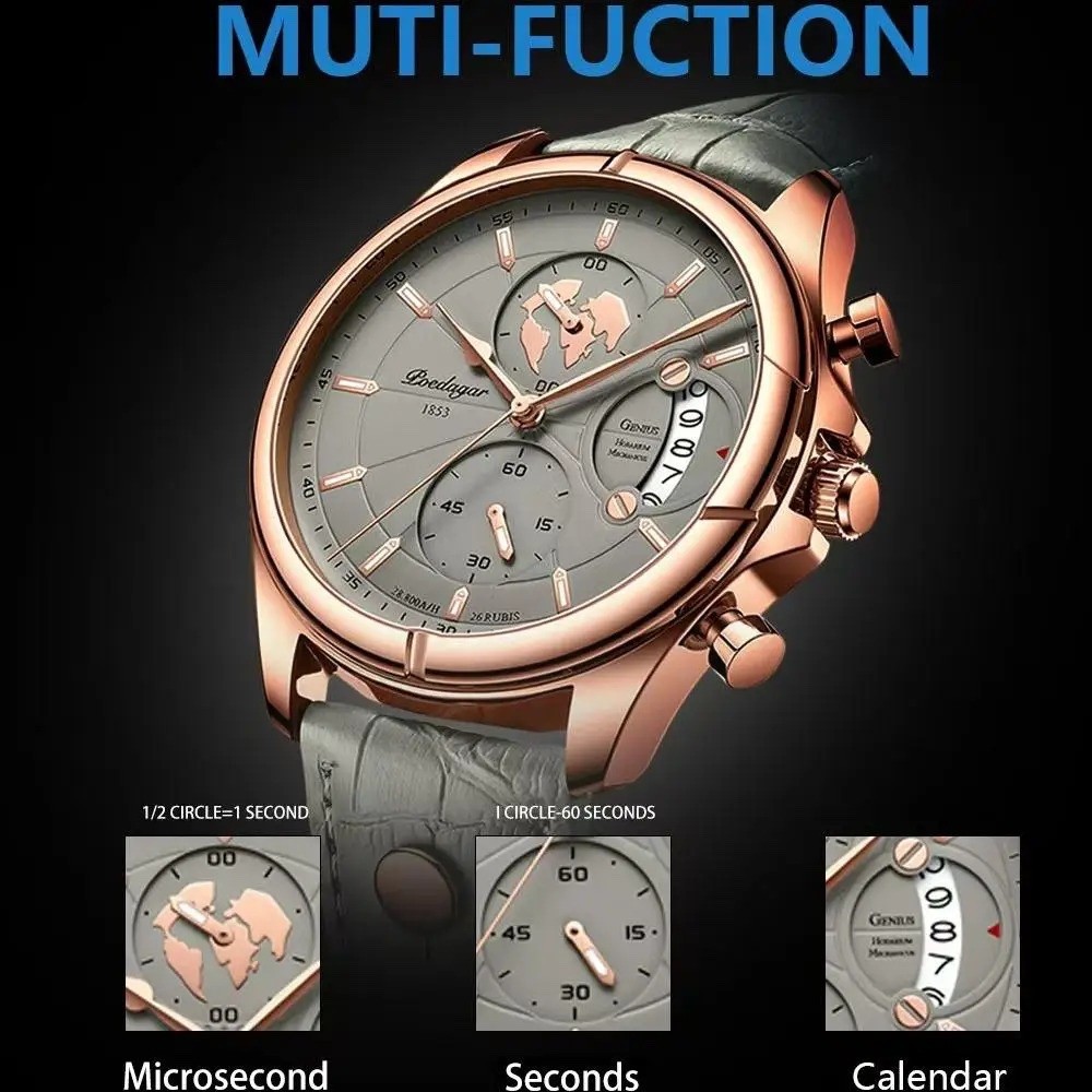 Men Quartz Watch Fashion Chronograph Leather Sport Waterproof Wristwatch Luxury