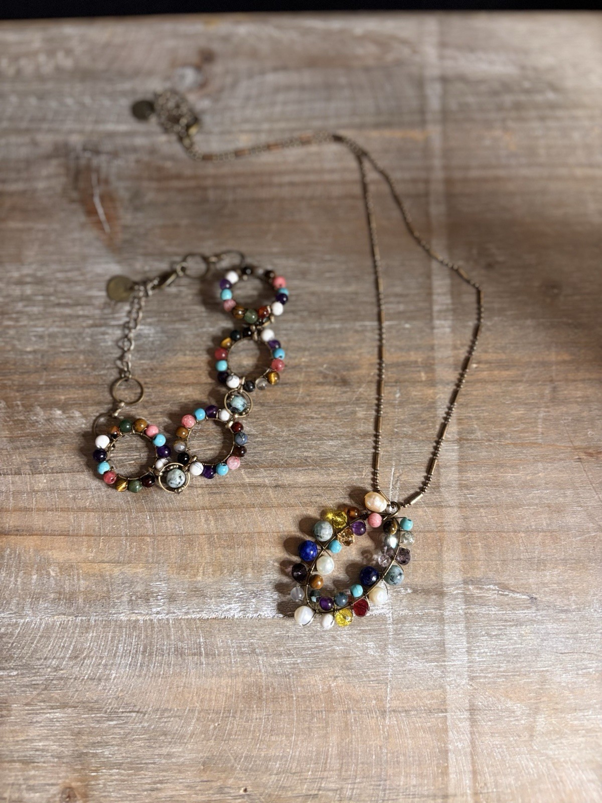 Boutique Multicolor Adjustable Round Beaded Jewelry Set Necklace & Bracelet
