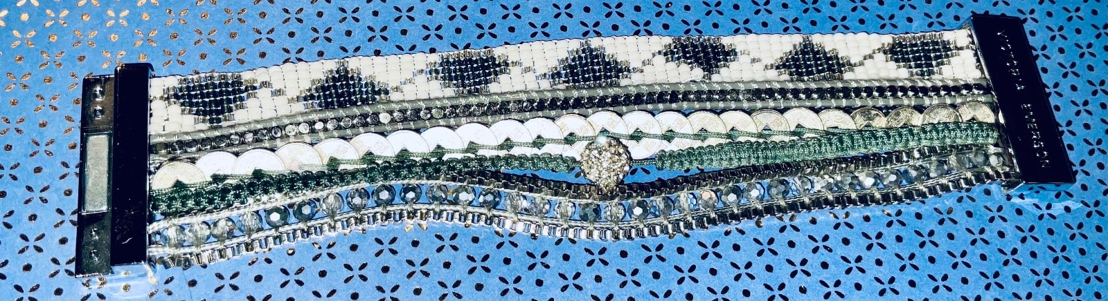 Victoria Emerson Bracelet Silver Tone Crystal Beaded Chain Cuff