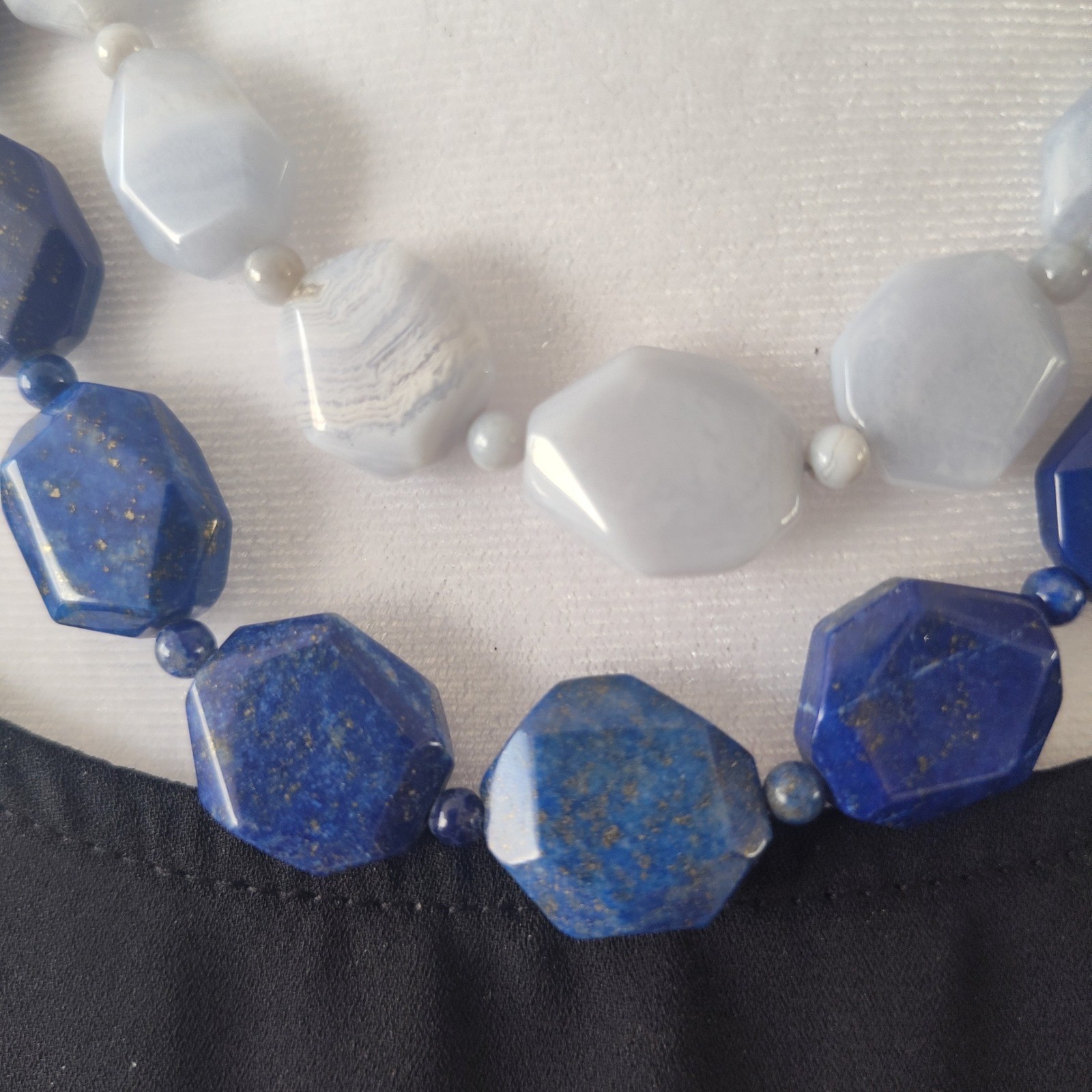 Vintage Lapis Lazuli Blue Lace Agate Double Strand Beaded Necklace 21in DW1151