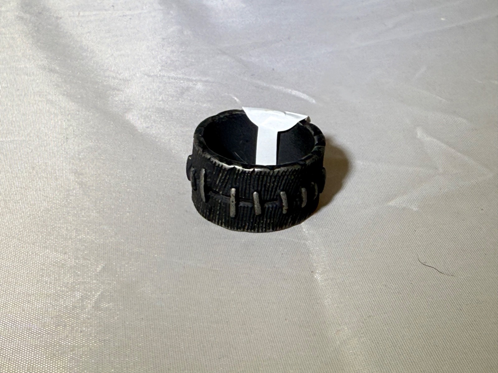 Stainless Steel Black Stitch Band Ring – Biker Gothic Style – Multiple Sizes