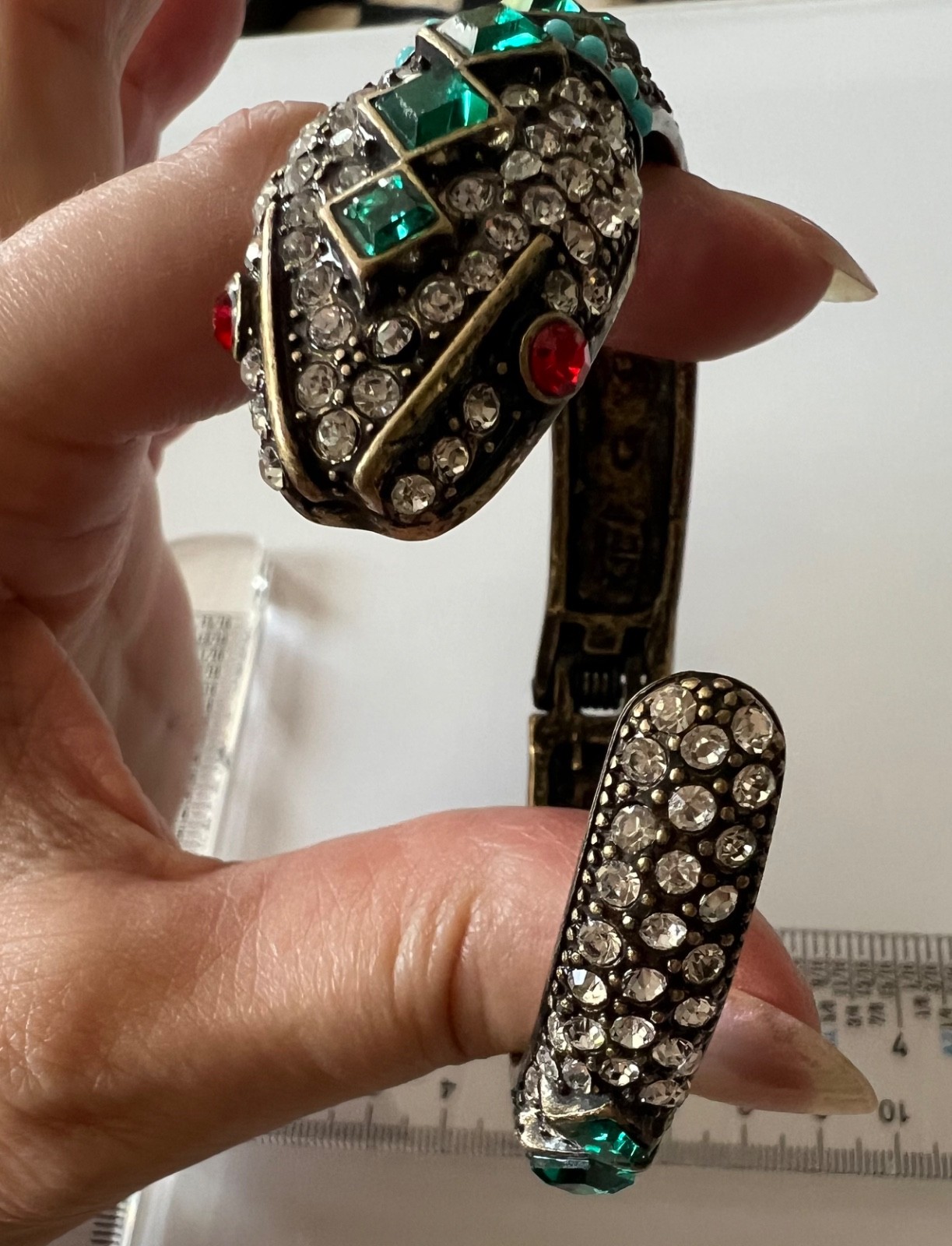 KJL SNAKE Bracelet Kenneth Jay Lane Emerald Ruby Crystal Victorian Egyptian Rev.
