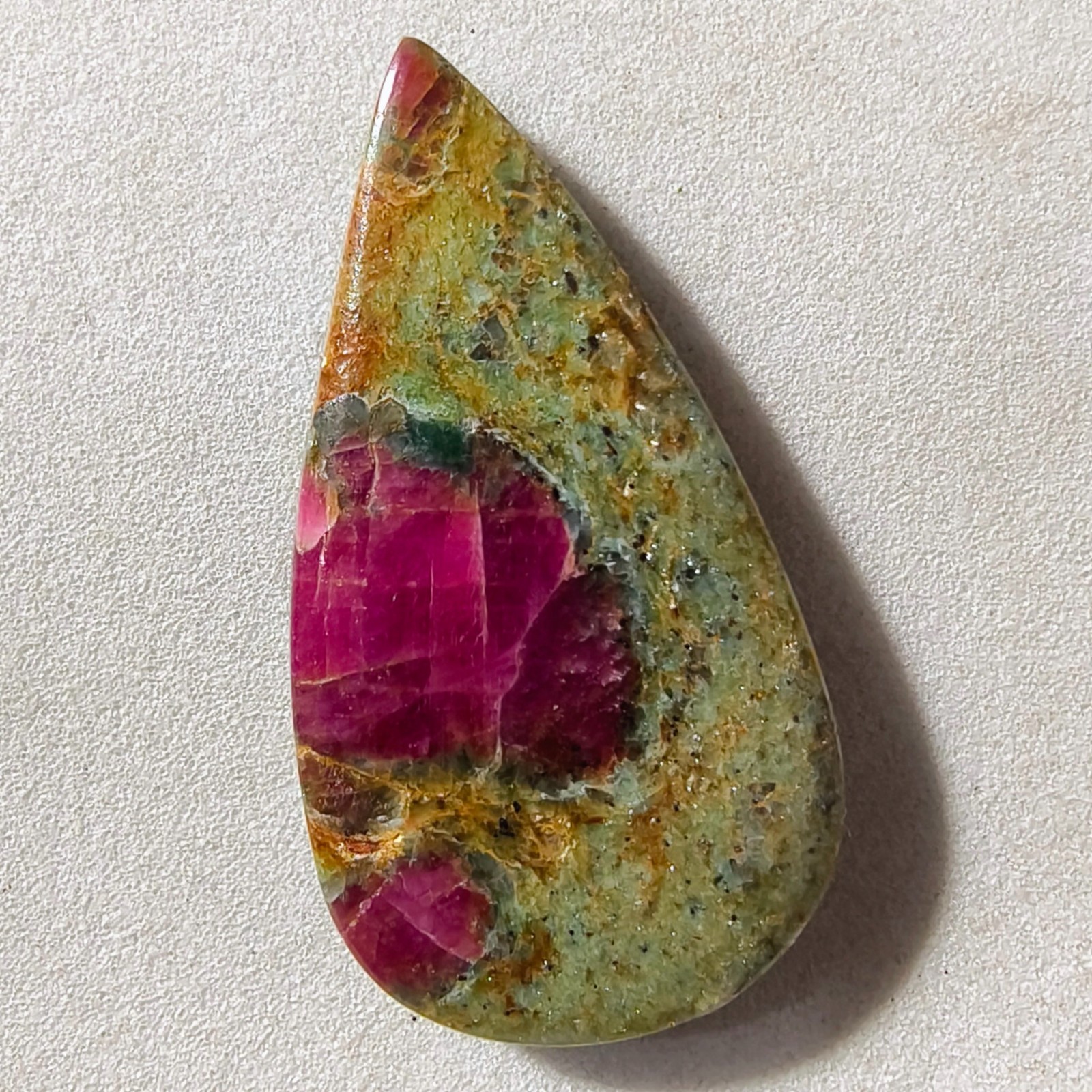 25 Cts Natural Ruby Fuchsite Cabochon Gemstone For Jewelry 32.6×17.3×4.8 MM
