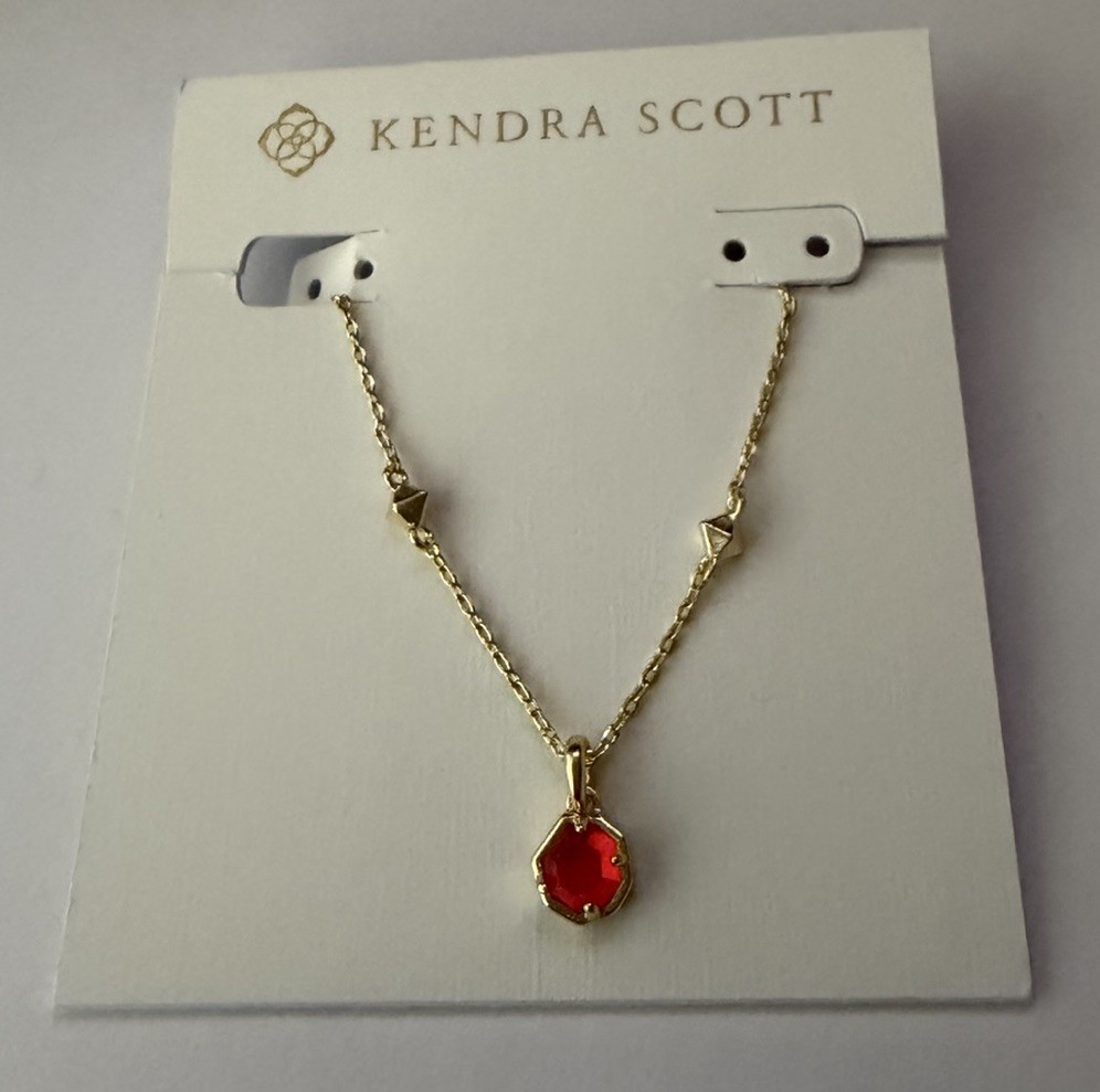 Kendra Scott Nola Short Pendant Necklace Gold Tone Red Stone NEW NWT