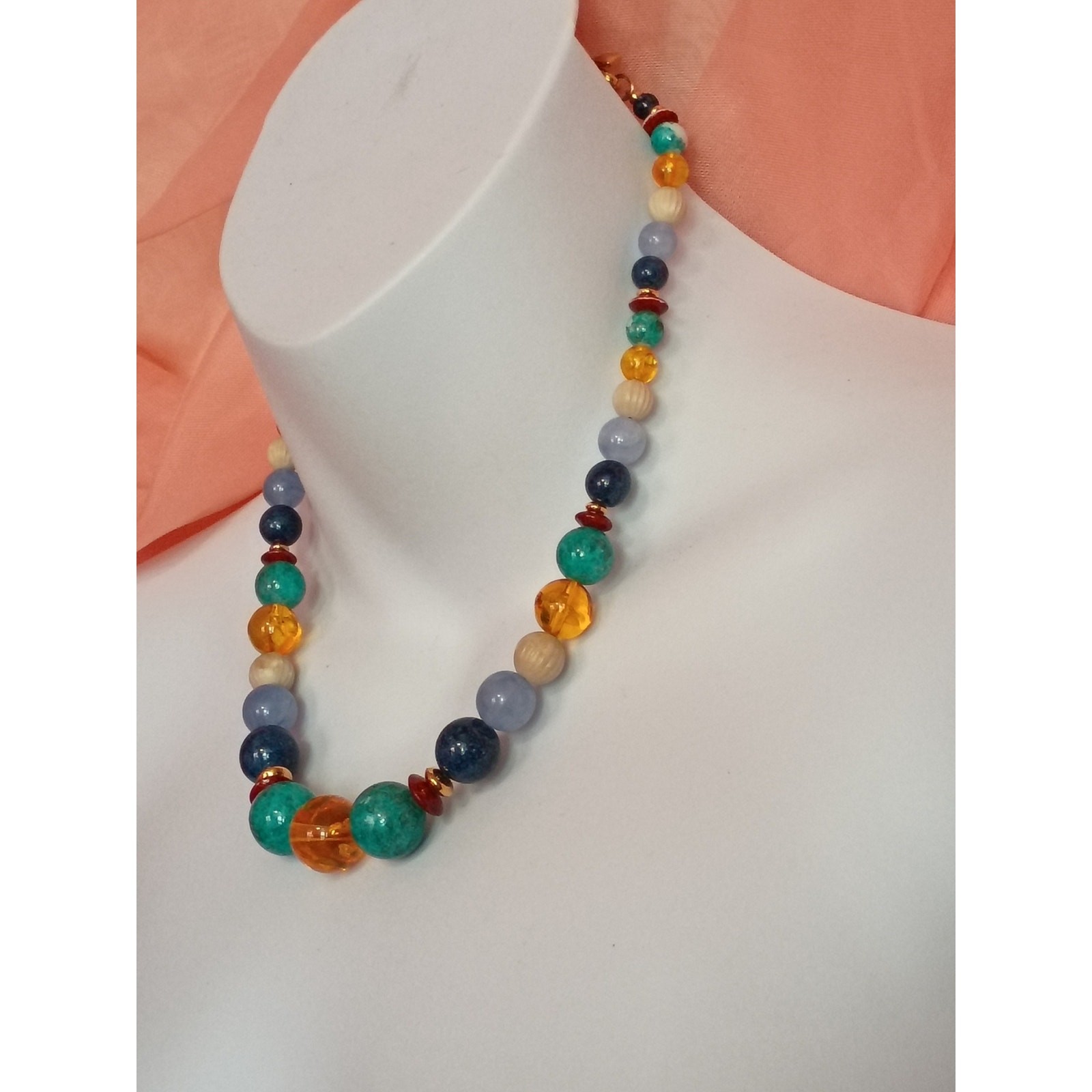 Multicolor Beaded Statement Necklace – Turquoise & Amber Tones