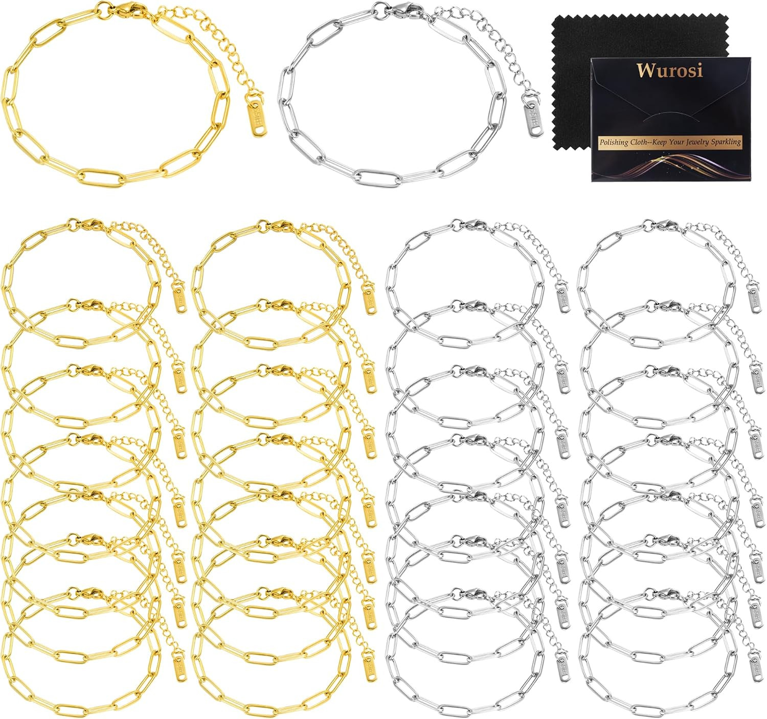 18K Gold Plated 30PCS 6.3 Inch Charm Bracelet Chain(Gold & Silver) | Lobster Cla