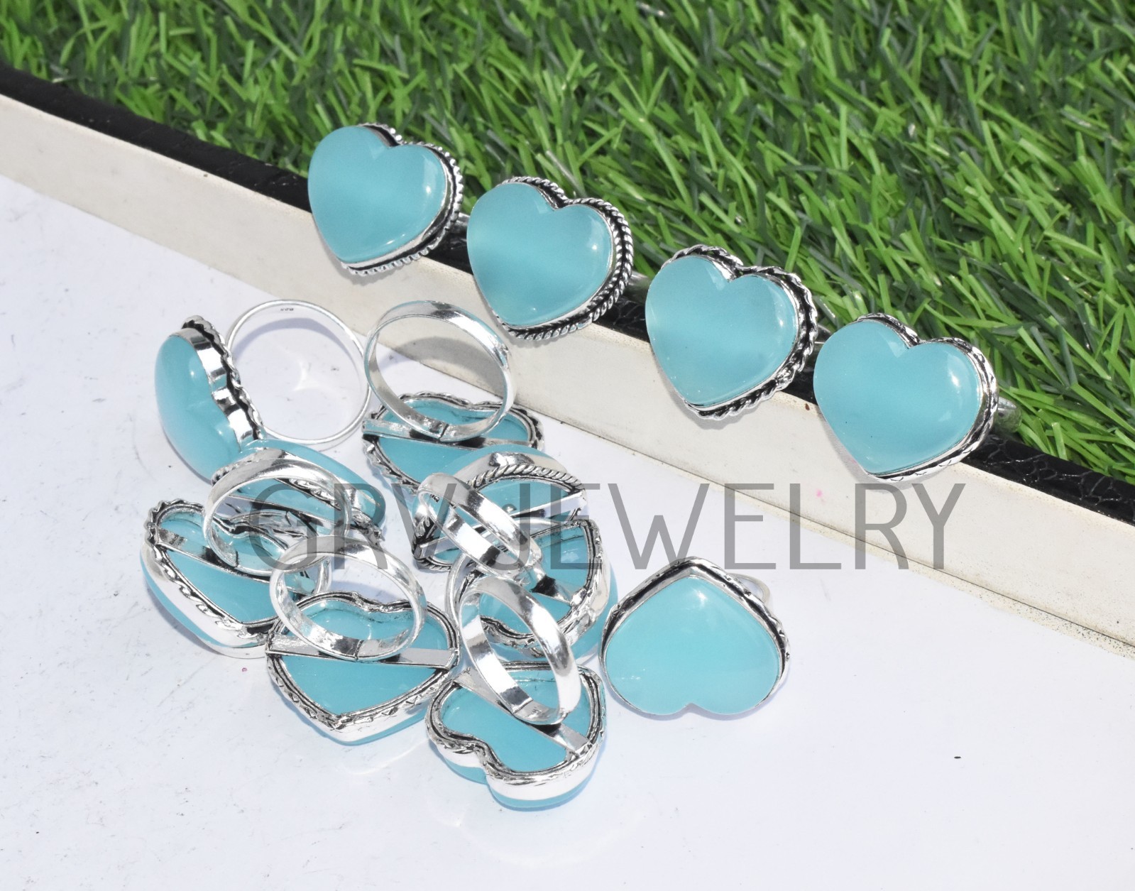 1-500 Pcs Chalcedon In Wholesale Stone Heart Ring Lot Bulk: Silver Plated Whr-73
