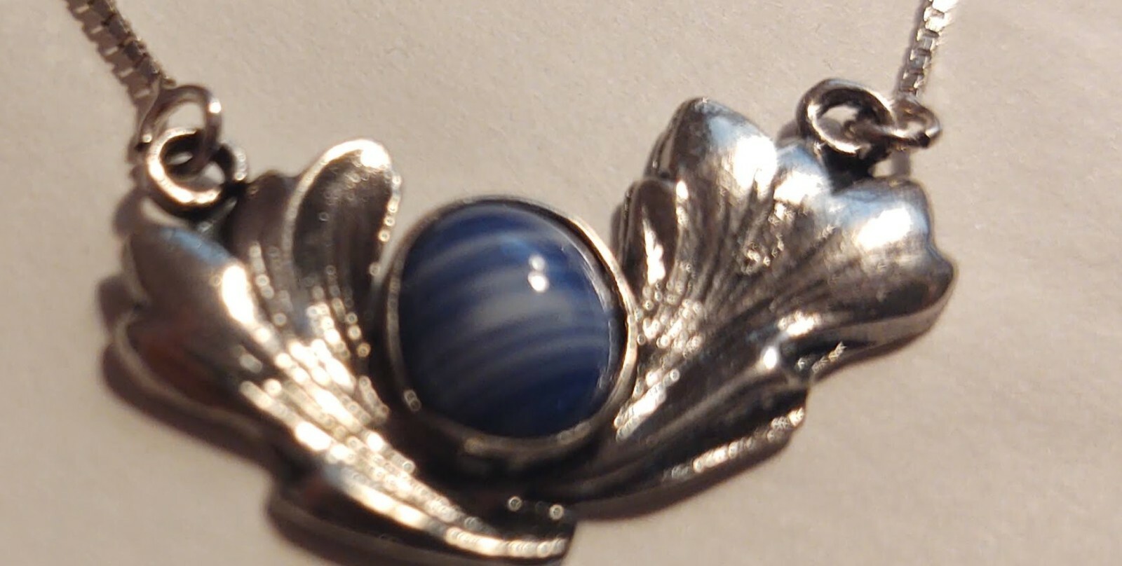925 Sterling Silver Necklace Stunning -With a Rainbow Stone–16″ long ((139))