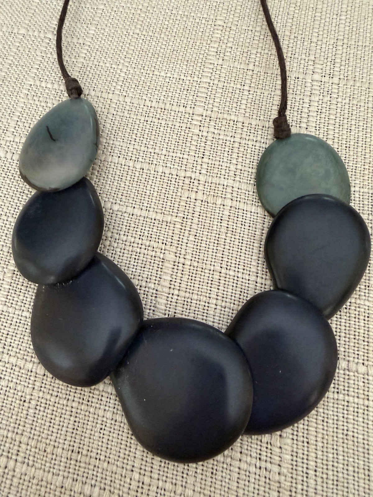 Tagua Nut Statement Necklace Dark Blue /Teal Vegetable Ivory Adjustable Cord