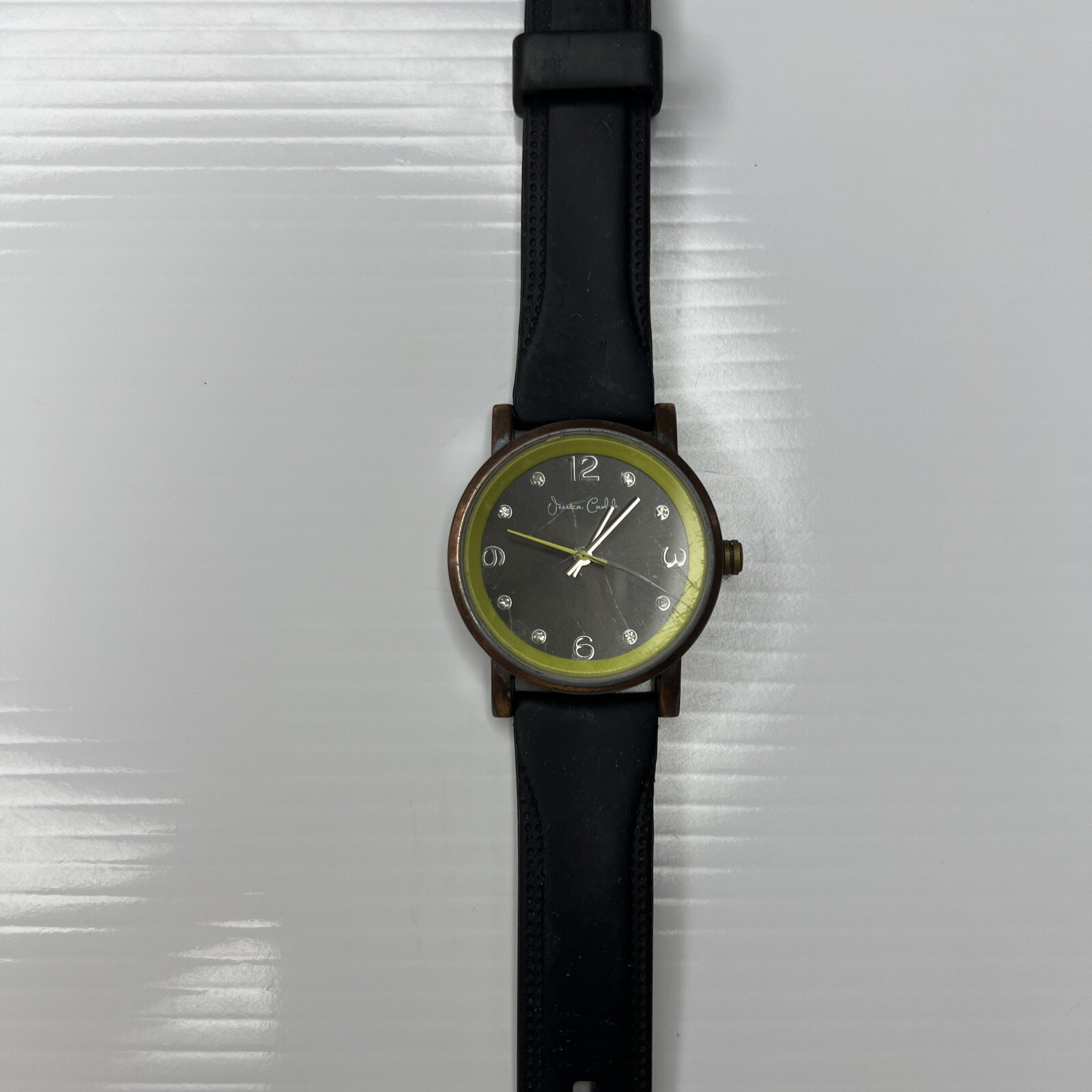 F Jessica Carlyle Lime Green Black Silicone 11878 Stainless Watch Works