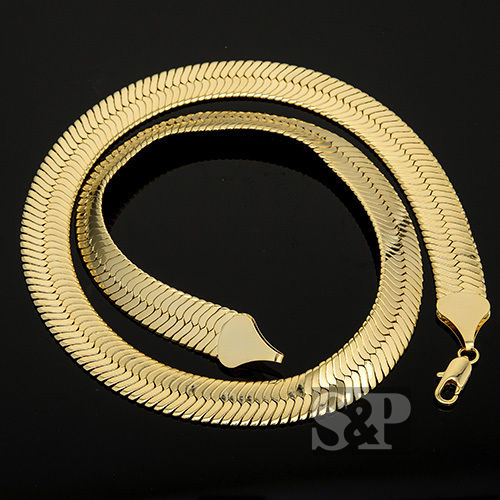 Hip Hop Rapper Herringbone 14K Gold Silver Plated Brass 10mm 24″ Chain Necklace