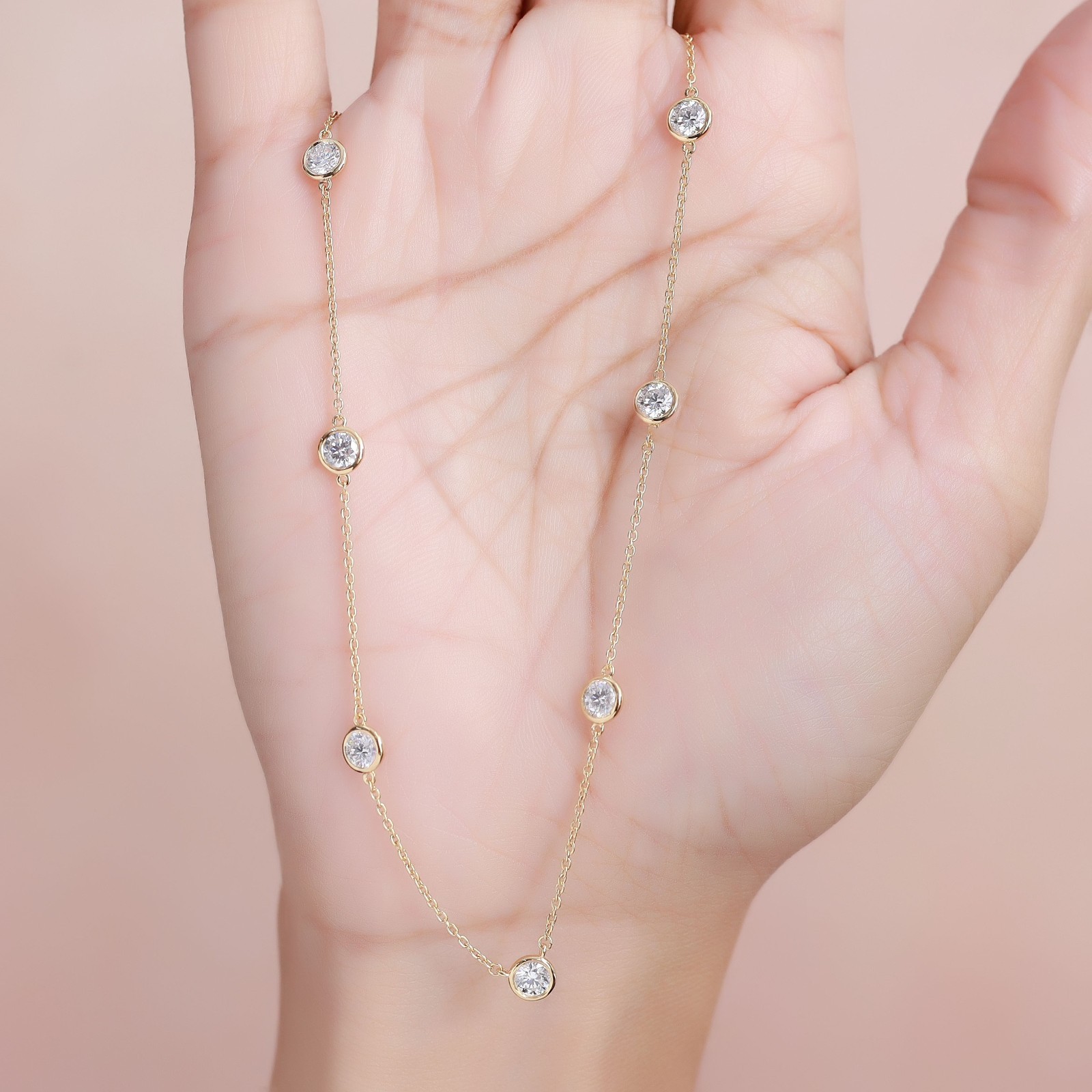 1.75 Ct Station Necklace 14″ Sterling Silver Round & Pear Cut Lab Grown Diamond