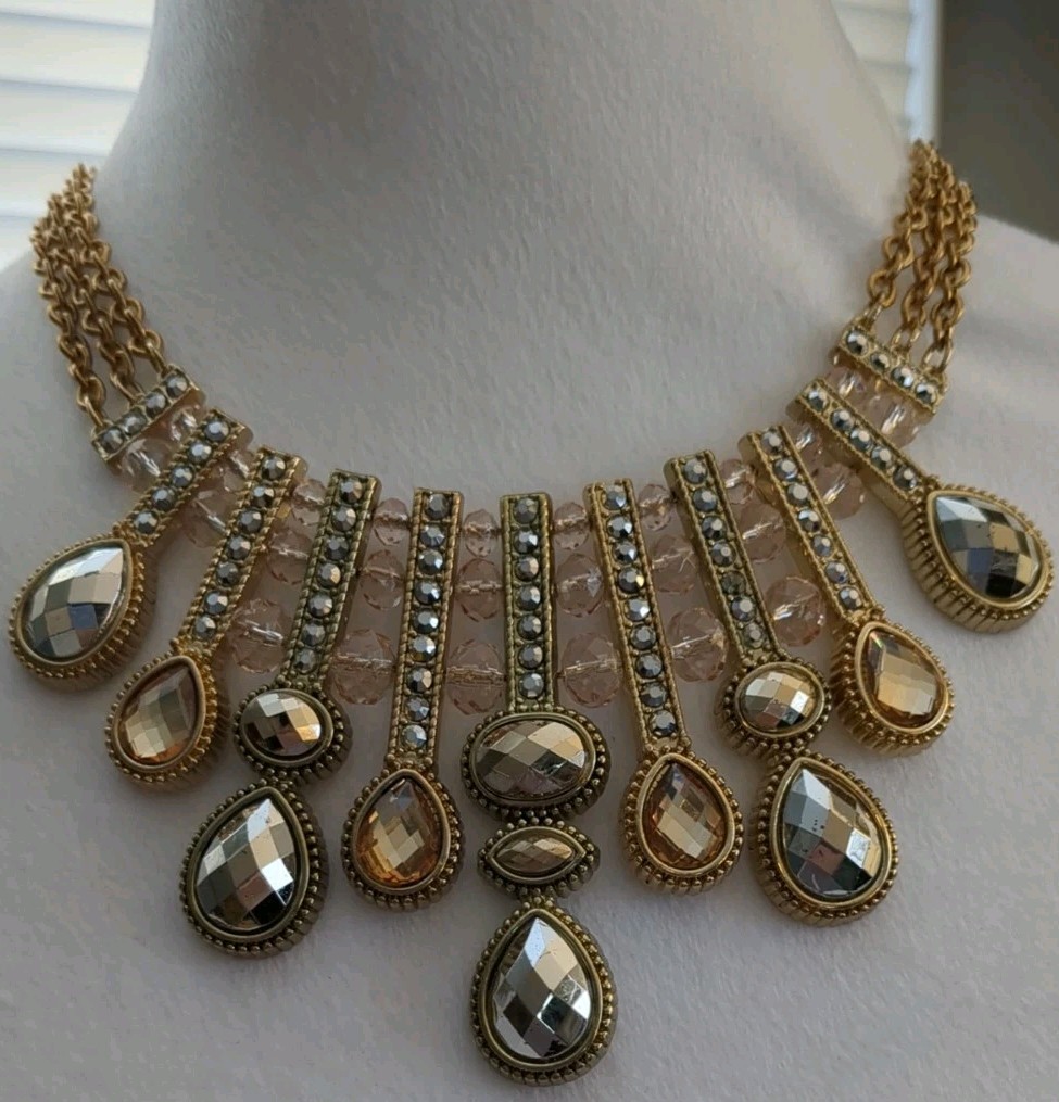 NWT Triton Bib Necklace 55973NG Gold/Silver/Champagne Adjustable Multi Strand