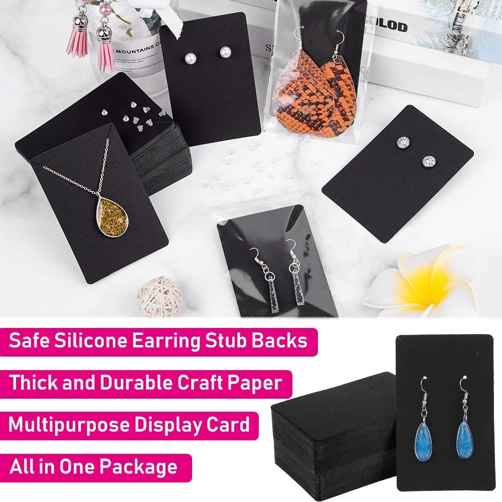 Earring Cards and Bags for Jewelry Packaging, Display Holders, Black