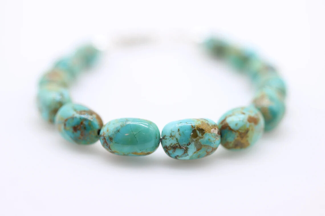 Arizona Turquoise Beaded Bracelet, Genuine Natural Blue Green Turquoise Nuggets