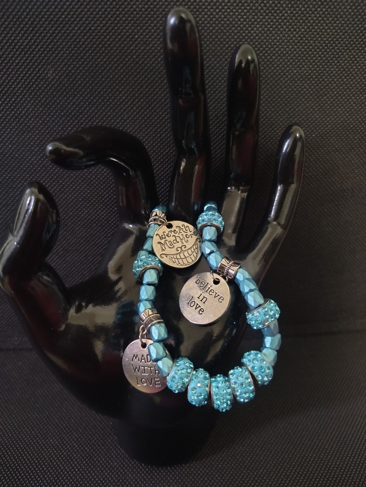 Blue & Silver Beaded Ball Charm Bracelet