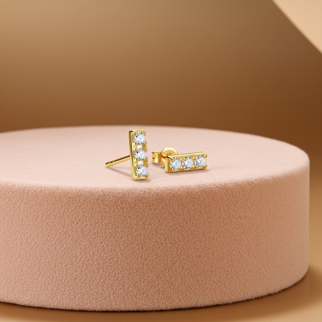 Moissanite Bar Stud Earrings 925 Sterling Silver Gold Plated Gift
