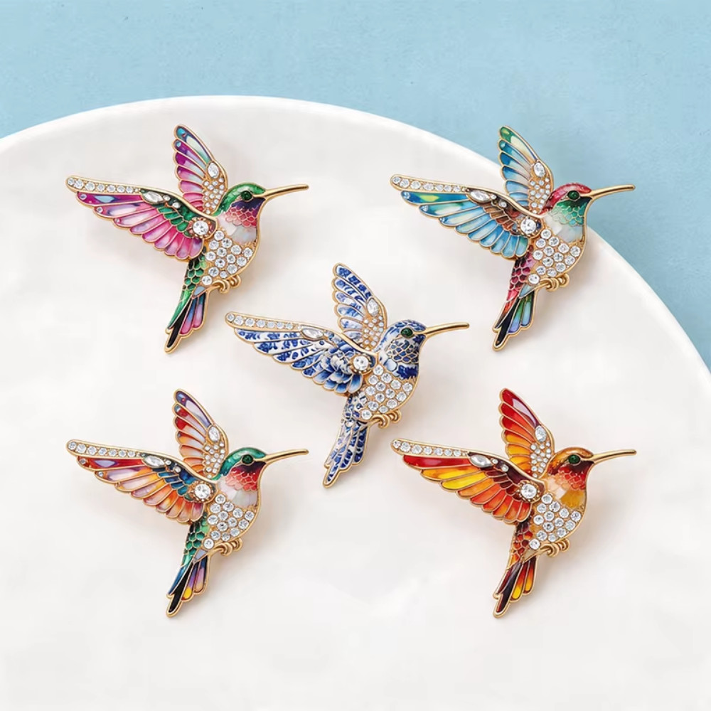 Luxury Rhinestone Hummingbird Brooch Bird Animal Pin Spring Summer Jewelry Gift