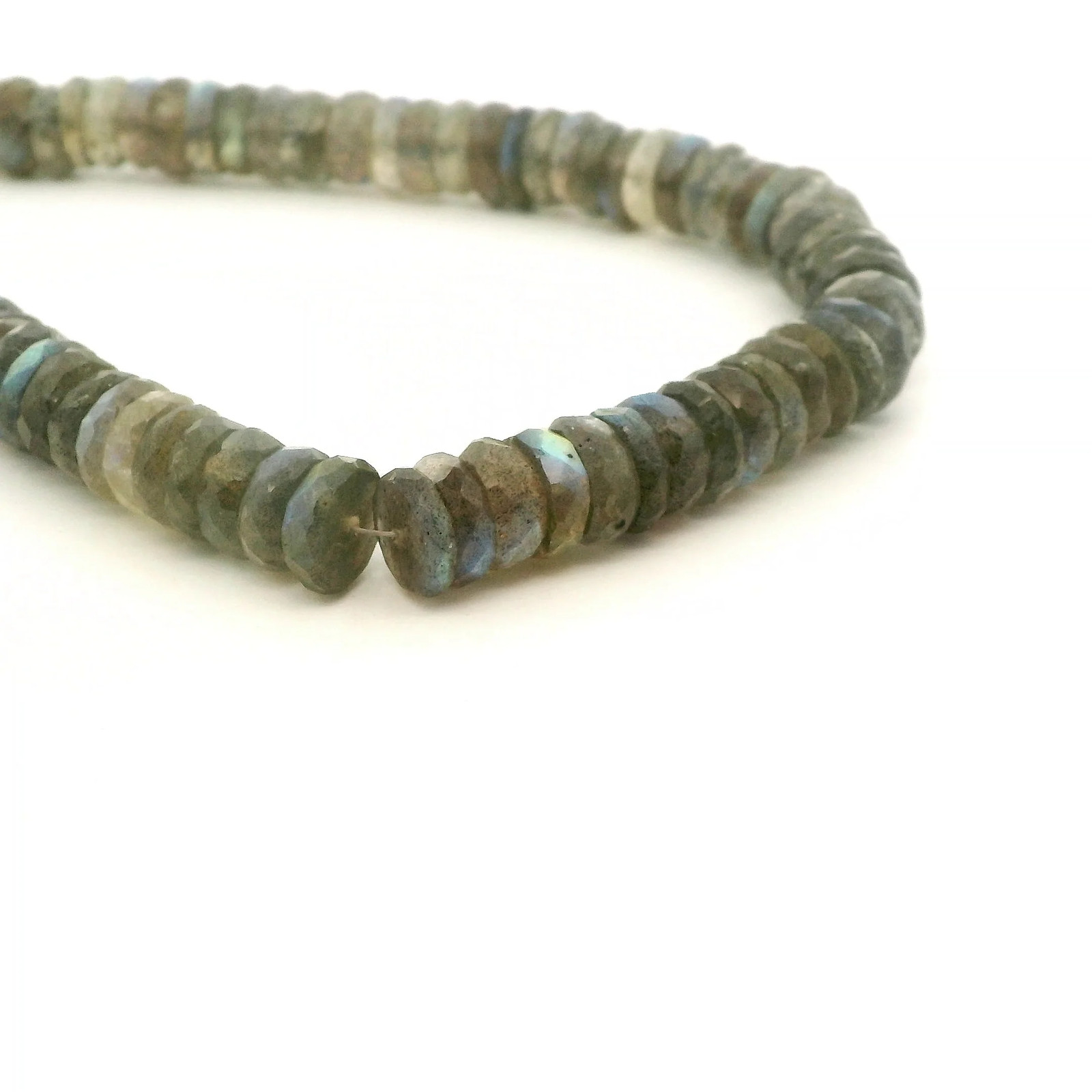 Natural Gray Blue Flash Labradorite Faceted Heishi Beads (6-7mm Strand)